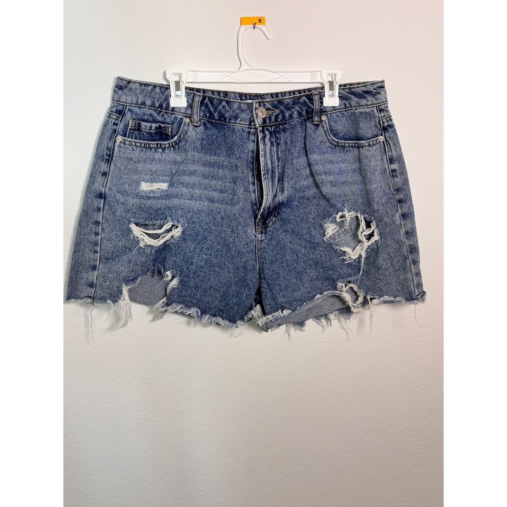 Forever 21+ Distressed Denim Shorts Blue Medium Wash High Rise Size 14 Cut Offs